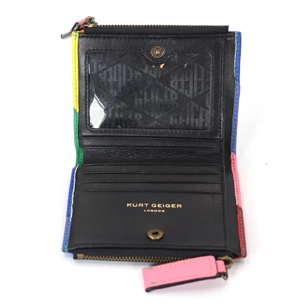 Kurt Geiger London Womens Bifold Wallet Multicolor Rainbow Stripe Leather Snap